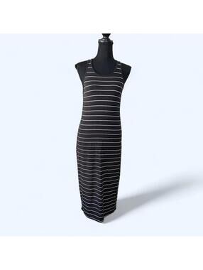 Vintage Y2K Earth Yoga striped organic cotton bamboo midi tank dress Size Small